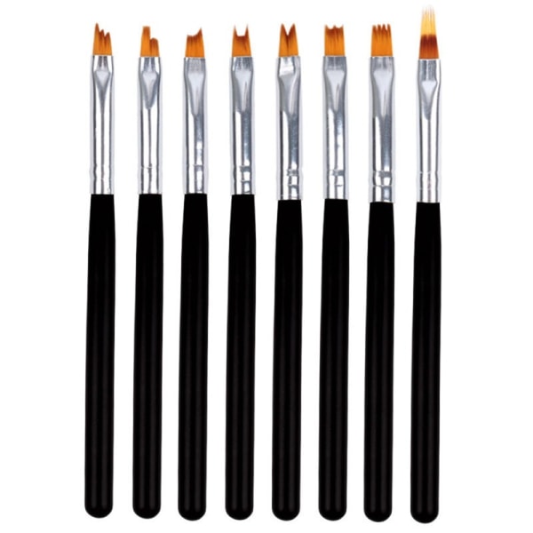 8 stk Nail Art Brush Nail Painting Brush Set Gel Diy Tegning Black