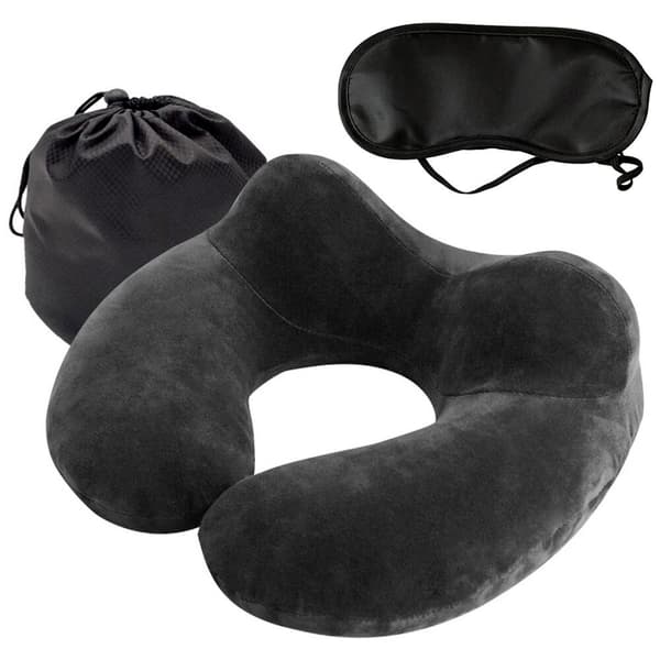 Rese-Kit 3-i-1 - Uppblåsbar Nackkudde & Sovmask Black Svart