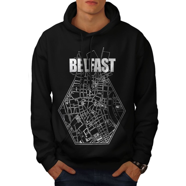 Belfast City Map Mænd BlackHoodie | Wellcoda CMK Black Small