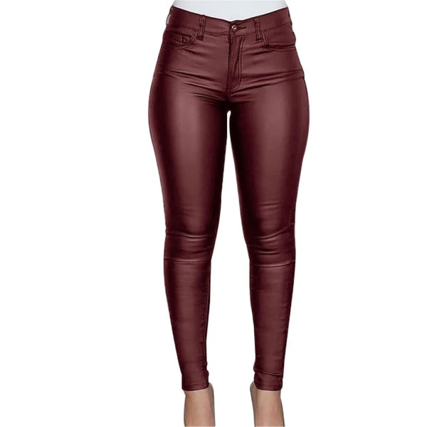 Plus Size Perfect Fit PU Læder Leggings Lette til kvinder Piger Fashion Ny CMK Wine Red 2XL