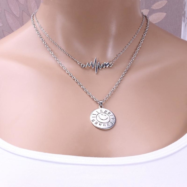 Smileys Face Necklace Female Figure Chain Pendant Necklaces Girl Jewelry Trendy Silver Color Alloy Necklaces CMK Silver