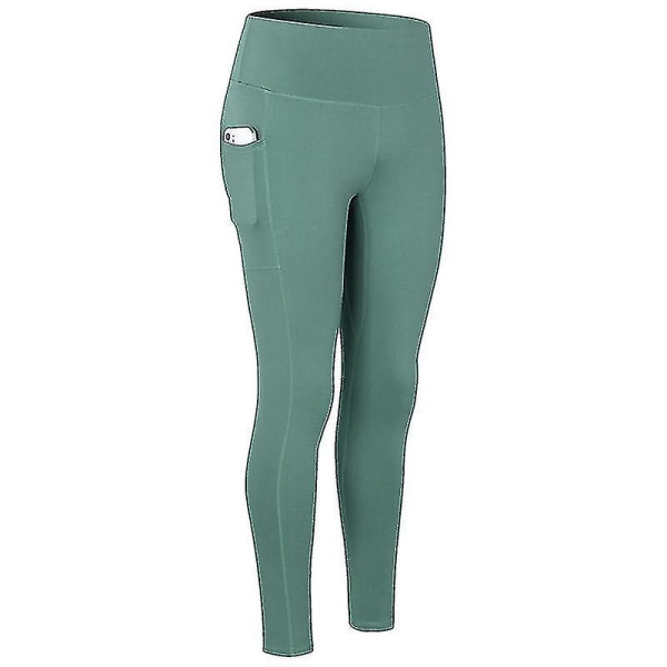 Yoga Bukser Stretch Høy midje Yoga Leggings Dame Fitness Sportslommer Bukser CMK Mystic Green L