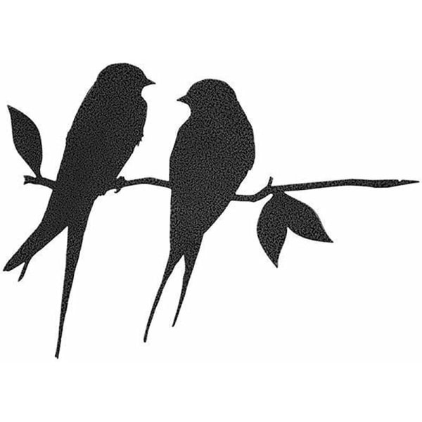 Metalfuglesilhuet, sort smedejernsmetalfuglesilhuet Metaltrædartsvale (Love Bird) på gren til havetrædekoration