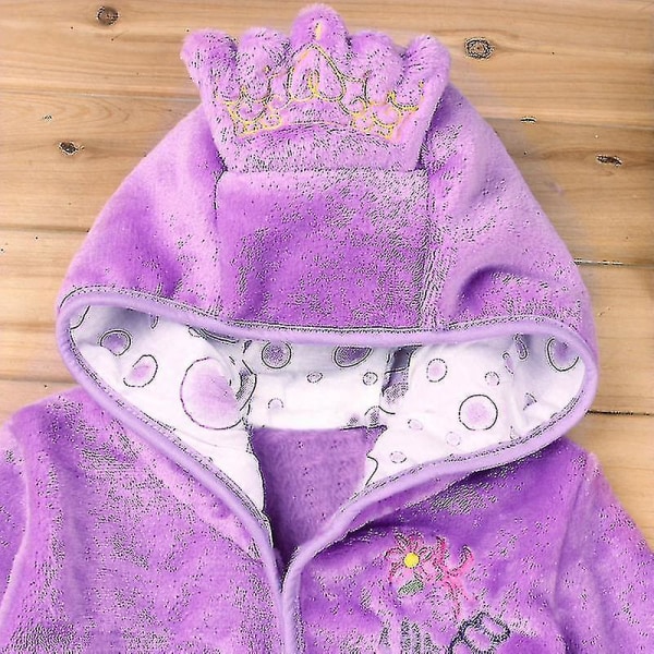 Kids Boys Girls Mickey Mouse Hooded Fleece Bathrobe Dressing Gown Animal Nightwear S K Purple 1-2 Years