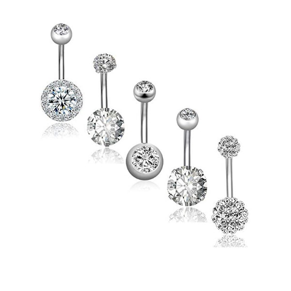 Navlepiercinger 5 stk / sæt silver