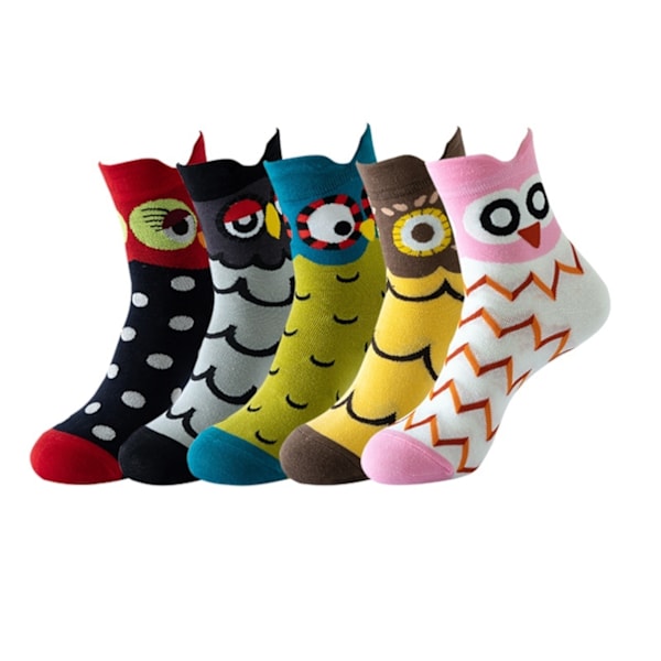 5-pack Tecknade Strumpor med Djurmotiv - Hund, Katt, Uggla MultiColor MultiColor Uggla - Owl