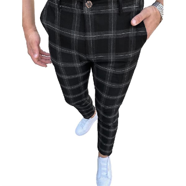 pencilbukser med plaidprint til mænd Black 3XL