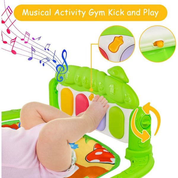 Baby Piano Gymmatta, Musikalisk Lekmatta med Ljus & Avtagbara Leksaker, Dinosaurie Design animal