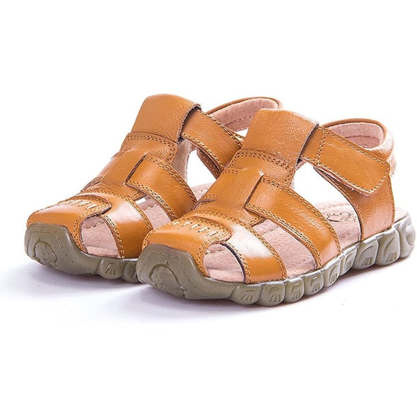 Unisex Children's Soft Leather Sandals Closed Toe yellow 31