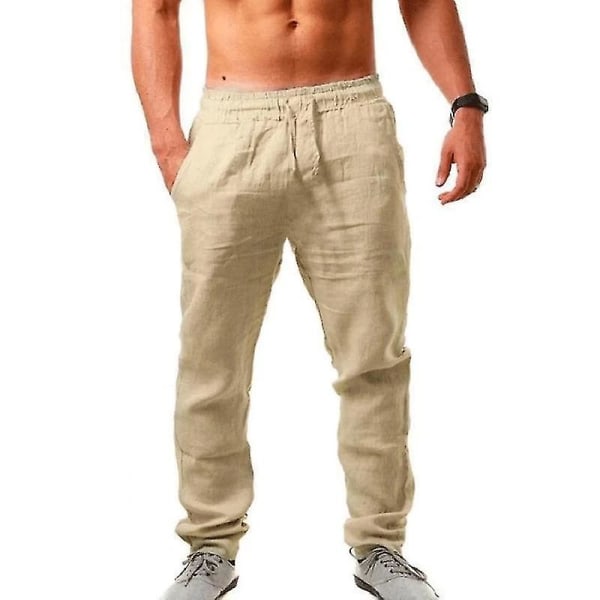 Men's Cotton Linen Pants Male Autumn New Breathable Solid Color Linen Trousers Fitness Streetwear S-3xl CMK L 70-80 KG Dark Khaki