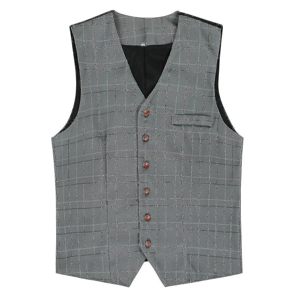 Herre V-hals Plaid Vest Slim Classic Vest (kusai) CMK Gray 2XL