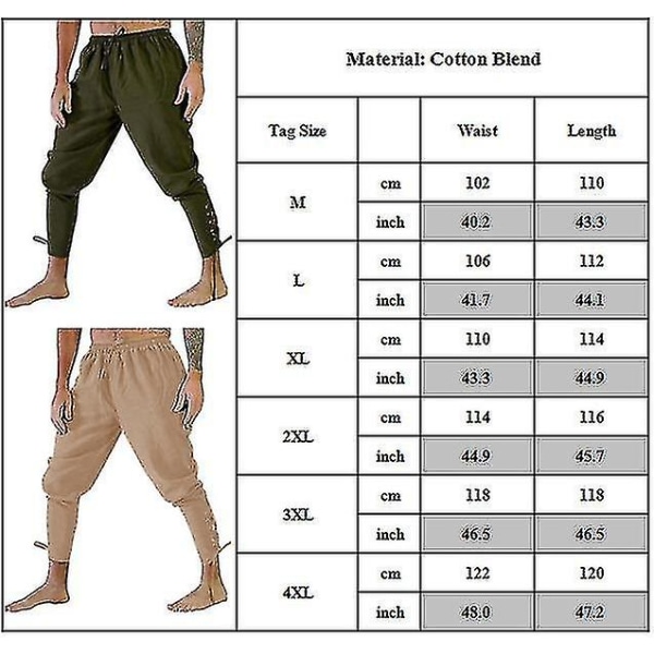 Ankelbåndbukser for menn middelaldersk Viking Navigator Piratkostymebukse Renaissance Gothic Pants_cssx CMK Army Green M