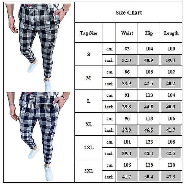 Men Trousers Business Formal Check Slim Fit Casual Work Plaid Pant CMK Dark Blue M