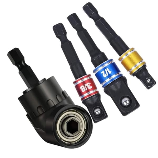 4 stk boradapter 105° vinklet bits 1/2 tommer 3/8 tommer 1/4 tommer 360° pipeadapter for mutter skrue 0.2