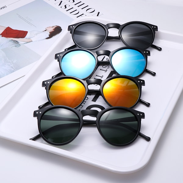 Unisex cirkulære polariserede solbriller briller solbriller UV400 rund ramme retro Black-Dark green