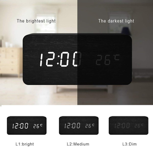 Digital LED vekkerklokke Svart Sort