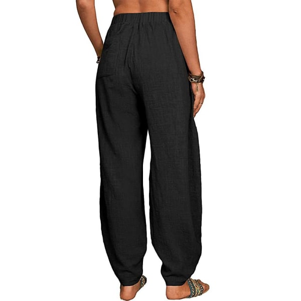 Women Plain Loose Baggy Long Harem Pants Casual Trousers Black 2XL