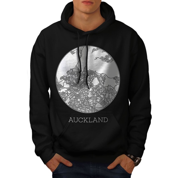 Auckland City Map Mænd BlackHoodie | Wellcoda CMK Black 5X-Large