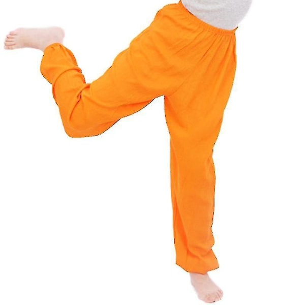 Kids Boy Girl Plain Loose Long Pants Yoga Dancing Bloomers Aladdin Trousers CMK Orange 10-11 Years