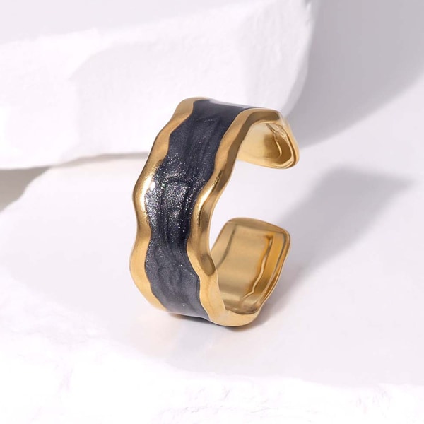 【Tricor butik】 Uregelmæssige justerbare åbne fingerringled kan stables velegnet til pigesmykkegaver gold and black
