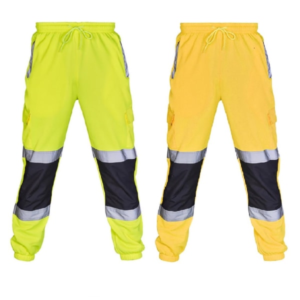 Herre afslappede bukser, overalls med reflekterende strimler og ankler fluorescent green XXL