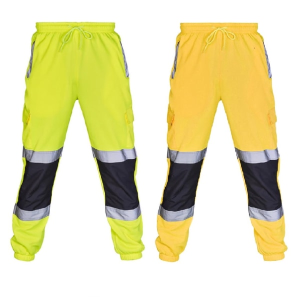 Men's casual pants, overalls with reflective strips and ankles fluorescent green S