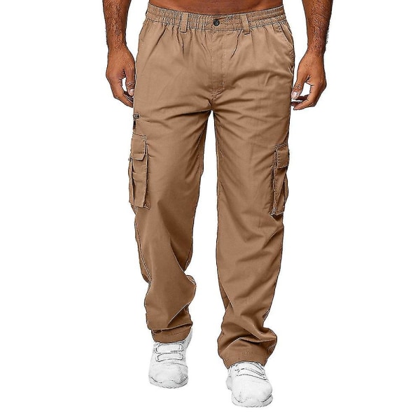 Men Elastic Cargo Combat Multi Lommer Utendørs Casual Bukser Military Army Bottoms CMK Khaki L