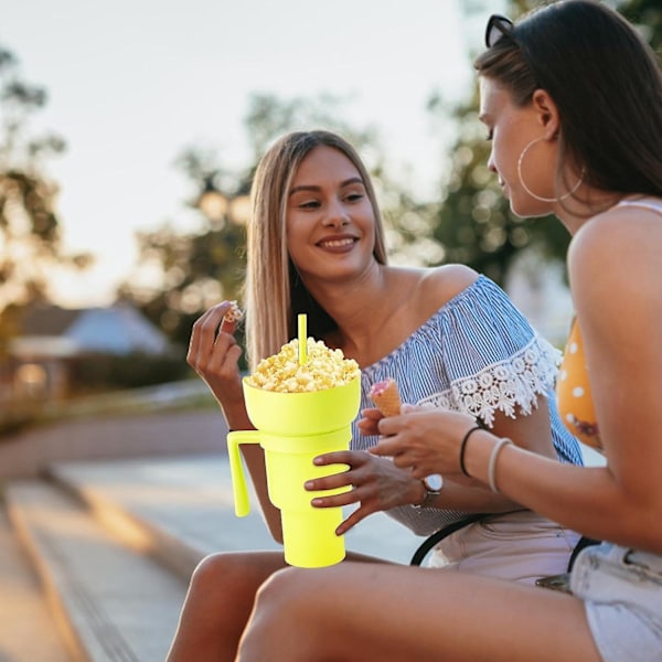 Snack- och Dryckeskopp 2 i 1, Stadium Tumbler, Snackkoppskål med Sugrör, återanvändbar Snack och Yellow