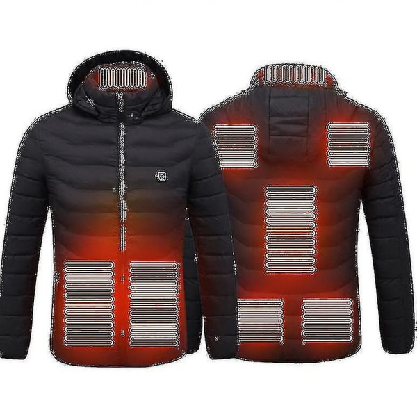 Oppvarmet jakke, Vinter Utendørs Varm Elektrisk Oppvarming Coat, 8 varmesoner CMK Black M