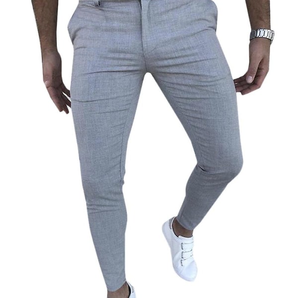 Mens Slim Fit Chino Pants Solid Skinny Trousers With Pockets Light Gray M