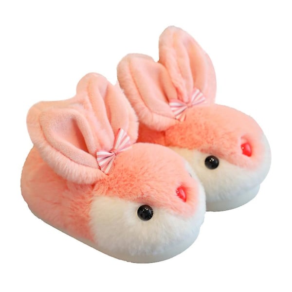 Barn Bunny Tofflor Vinter Plysch Tofflor Halkfria varma sandaler för barn V Pink 22-23