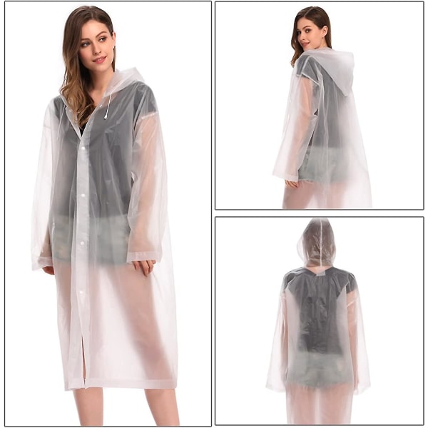 Xianrenge Bærbar klar gennemsigtig regnfrakke Poncho med hætte og ærmer Genanvendelig regntøj til voksne CMK White