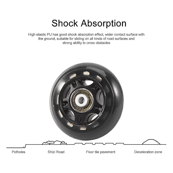 4-pak Inline Skate Hjul Indendørs/Udendørs Erstatningshjul med Kuglelejer 70mm, Sort