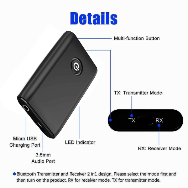 Bluetooth 5.0 2-i-1 trådløs 3,5 mm lydadapter aptx lav latenstid