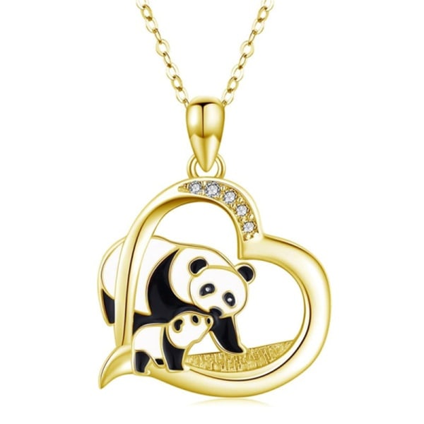Halsband Söt Panda 925 Sterling Silver hjärtat hänge gold