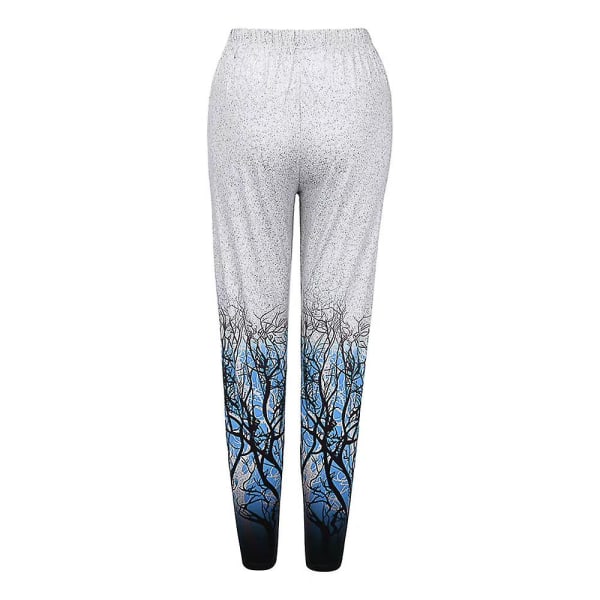 Leggings med floral elastisk midje for kvinner Blue S