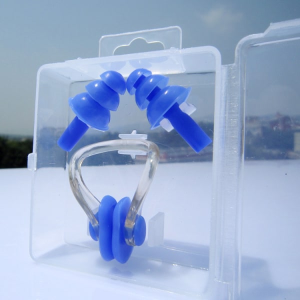 Swimming Ear Plugs, 2021 Upgraded  Professional Waterproof Reusable Silicone Earplugs Nose Clip Blue Blue