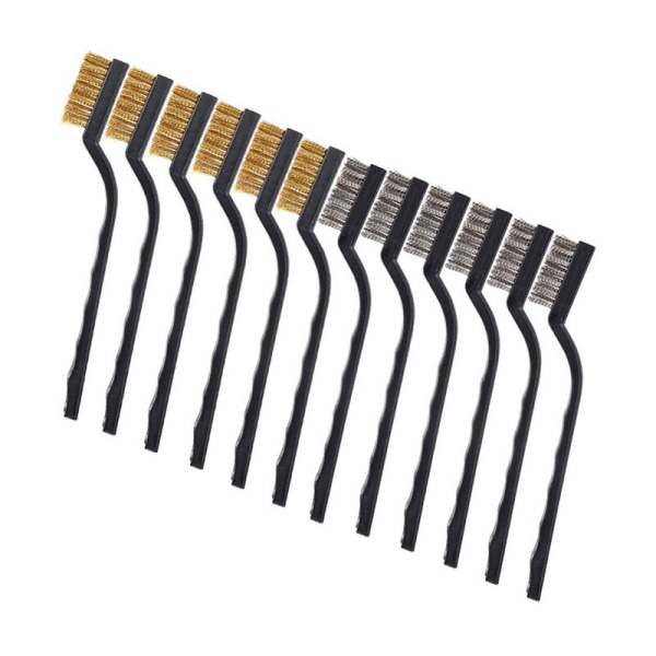 12 wire brushes with curved stainless steel brass and nylon handles for welding and rust removal cleaning