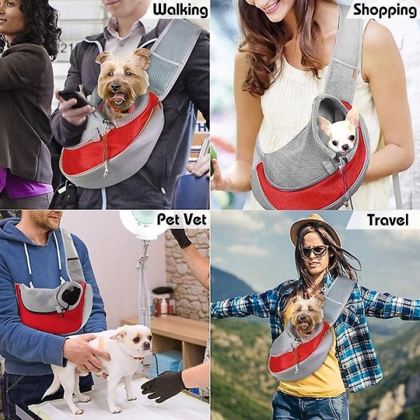 Dog Cat Handbag Travel Small Medium Pet Skuldervesker Gray with Red L