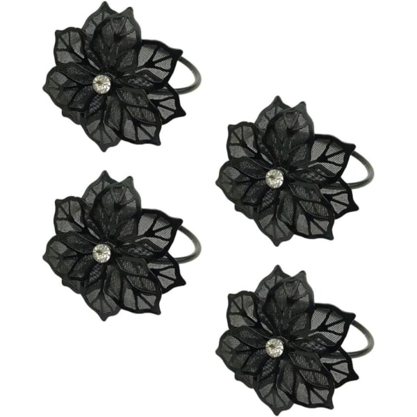Hollow Out Flower Napkin Rings Set of 20 for Wedding Party Holiday Banquet Christmas Dinner Delicate Serviette Buckles Decor Favor (Black) Black