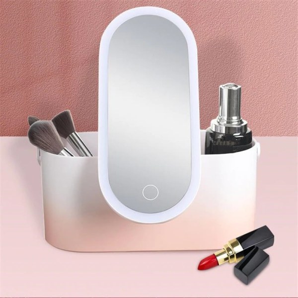 Speil Bærbar Makeup Organizer Box med LED-lys A