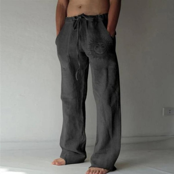 Men's casual cotton and linen trousers dark grey M