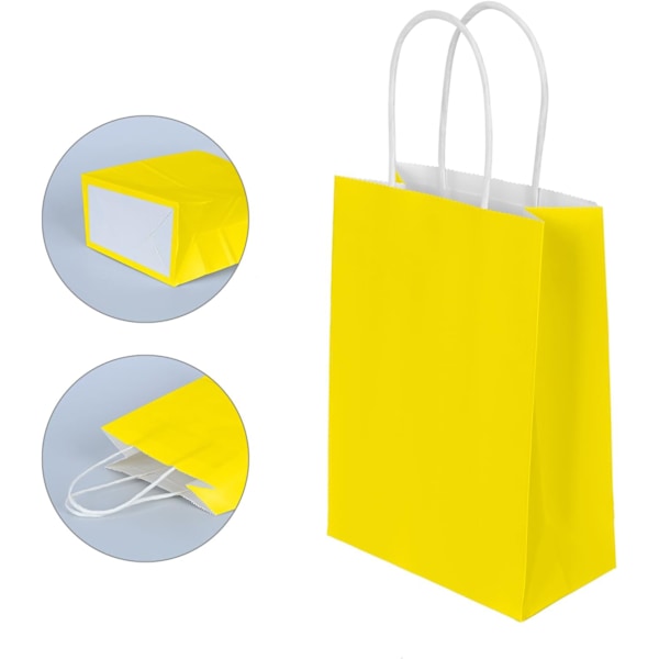 Papirposer for fest, 12 stk gave- og godteposer med håndtak, gule kraftpapirposer for barnebursdag, fødselsdag, bryllup, jul (150x80x210mm) Yellow