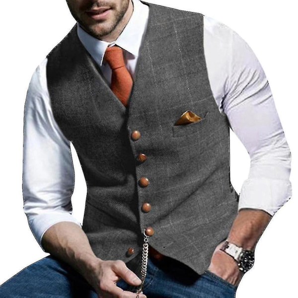 Miesten V-kaula-aukkoinen ruudullinen liivi Slim Classic Vest (kusai) CMK Gray 2XL