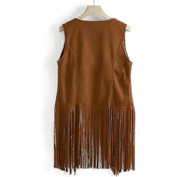 70-tals toppar för kvinnor denimskjorta disco fransväst jacka - perfekt Khaki Khaki L