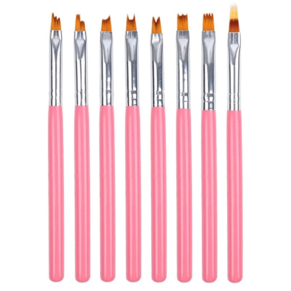 8 stk Nail Art Brush Nail Painting Brush Set Gel Diy Tegning Pink