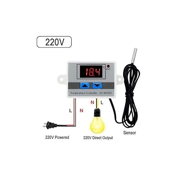 220V Digital Termostat Temperaturregulator Kjøling og Oppvarming Kontrollert