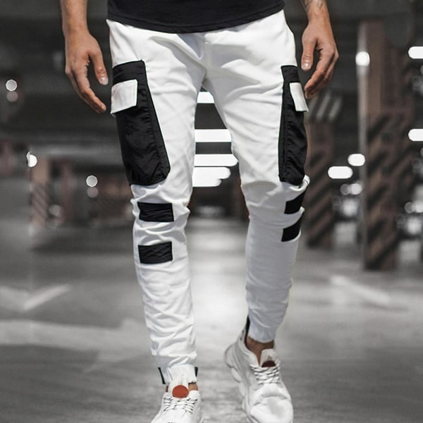 Men's Colorblock Cargo Jogger Pants White 2XL