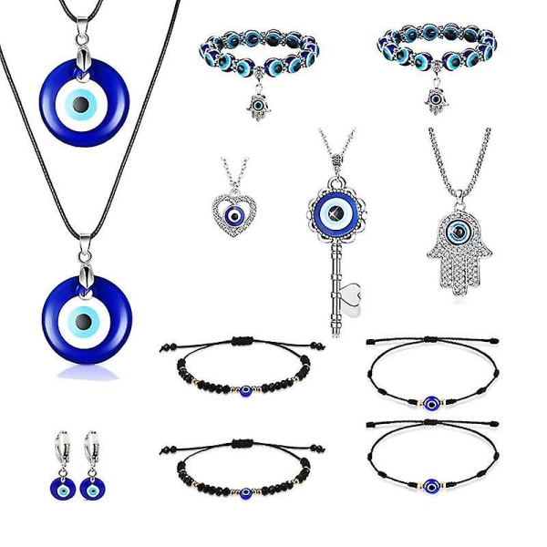 12st Nyckel 3*3cm Evil Eye Halsband Glasläderrepkedja