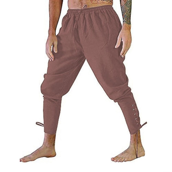 Mænd ankelbåndede bukser Vintage stil middelalderlig Viking Navigator Pirat kostumebukser Xinda CMK Brown 2XL